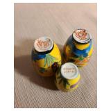 Three vintage handpainted miniature Japanese cloisonne yellow matching bud vases