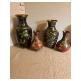 Cloisonne vases of various eras.
