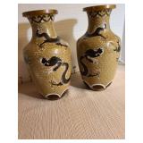 Beautiful pair of Chinese Cloisonne Dragon Vases, 6.5in tall