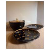 Japanese Lacquerware Bowl with lid and 2  Satsuma plates