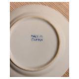 Childs Blue Willow tea set with display shelf, handle broken on 1 cup, piece included