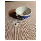 Childs Blue Willow tea set with display shelf, handle broken on 1 cup, piece included