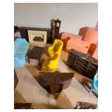 Vintage Plasco doll furniture, large lot, two table legs are broken off and missing.