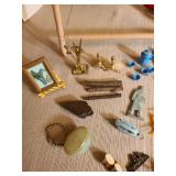 Antique small doll swing, 17in tall, and miniatures, some very old