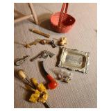 Antique small doll swing, 17in tall, and miniatures, some very old