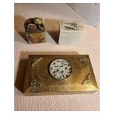 Chinese soapstone stamp and trinket box, etched brass trinket box with soapstone iron jade inlay