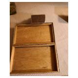 Chinese soapstone stamp and trinket box, etched brass trinket box with soapstone iron jade inlay