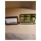 Antique trinket box with painting on burl wood box and vintage glass paperweight featuring historic plantation The Hermitage, home of Andrew Jackson