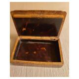 Antique trinket box with painting on burl wood box and vintage glass paperweight featuring historic plantation The Hermitage, home of Andrew Jackson