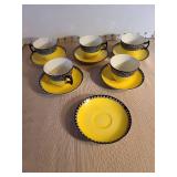 Elizabethan Bursley English tea set - yellow and black pattern, 3 cups show damage