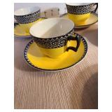 Elizabethan Bursley English tea set - yellow and black pattern, 3 cups show damage