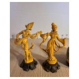 Vintage pair of Enesco Asian resin figurines made in Italy 4.5in tall, and pair of Satsuma Moriage Japanese geisha 3in vases