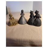 Vintage cast iron witches bell, brass girl bell, black clay bell