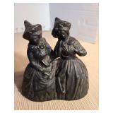 Vintage cast iron witches bell, brass girl bell, black clay bell