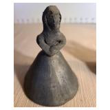 Vintage cast iron witches bell, brass girl bell, black clay bell