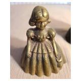 Vintage cast iron witches bell, brass girl bell, black clay bell