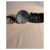 Vintage cast iron witches bell, brass girl bell, black clay bell