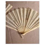Hand-painted Asian fan set with lacquer box and elephant letter opener in ivory color
