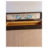 Hand-painted Asian fan set with lacquer box and elephant letter opener in ivory color