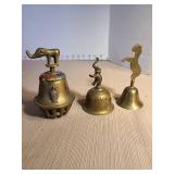 Vintage brass elephant claw bell with enamel, brass bell with elephant top, brass bell with tiger top