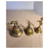 Vintage brass elephant claw bell with enamel, brass bell with elephant top, brass bell with tiger top