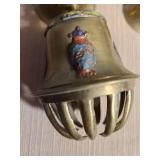 Vintage brass elephant claw bell with enamel, brass bell with elephant top, brass bell with tiger top