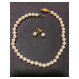Genuine pearl necklace and earrings