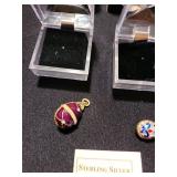 Sterling silver and enamel Russian egg pendents, total of four