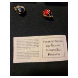 Sterling silver and enamel Russian egg pendents, total of four