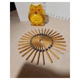 Vintage lucite owl napkin holder and popsicle stick trivet