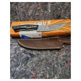 Handcrafted Steel Hunting Knife with Leather Sheath - Some handle damage