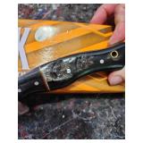 Handcrafted Steel Hunting Knife with Leather Sheath - Some handle damage