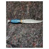 Handcrafted Steel Hunting Knife with Blue Stabilized Handle