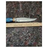 Handcrafted Steel Hunting Knife with Blue Stabilized Handle