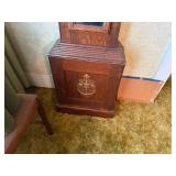 ANTIQUE EARLY CENTURY GRANDFATHER CLOCK WOOD W/ WEIGHTS, CHAINS, WINDING KEY- FR