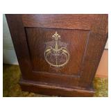 ANTIQUE EARLY CENTURY GRANDFATHER CLOCK WOOD W/ WEIGHTS, CHAINS, WINDING KEY- FR