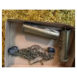 ANTIQUE EARLY CENTURY GRANDFATHER CLOCK WOOD W/ WEIGHTS, CHAINS, WINDING KEY- FR