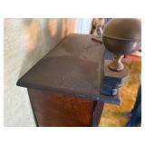 ANTIQUE EARLY CENTURY GRANDFATHER CLOCK WOOD W/ WEIGHTS, CHAINS, WINDING KEY- FR