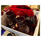 RED GLASSWARE/ VASES/ CANDLESTICKS BOWL BOX- FR