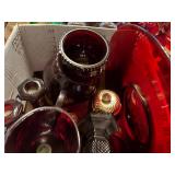 RED GLASSWARE/ VASES/ CANDLESTICKS BOWL BOX- FR