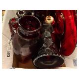 RED GLASSWARE/ VASES/ CANDLESTICKS BOWL BOX- FR