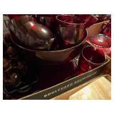 RED GLASSWARE BOX OF PUNCH BOWL W/16 CUPS/ BOWLS/ 2 S&P SHAKERS (30Pcs)- LR