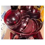 RED GLASSWARE BOX OF PUNCH BOWL W/16 CUPS/ BOWLS/ 2 S&P SHAKERS (30Pcs)- LR