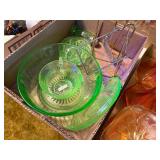 URANIUM GLASS BOWL/ CUP/ SAUCER & MORE x 5 pcs.- FRT