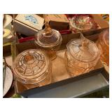 PINK DEPRESSION GLASSWARE CANDY DISHES X 3- FRT