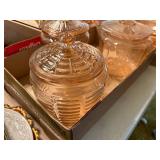 PINK DEPRESSION GLASSWARE CANDY DISHES X 3- FRT
