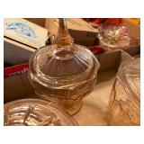 PINK DEPRESSION GLASSWARE CANDY DISHES X 3- FRT