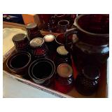 RUBY RED GLASSWARE PITCHER & MISC X 13 PCS- FRT