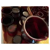 RUBY RED GLASSWARE PITCHER & MISC X 13 PCS- FRT