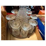 GLASS DECANTER SET W/ 8 GLASSES/ TRAY & DECANTER- FRT